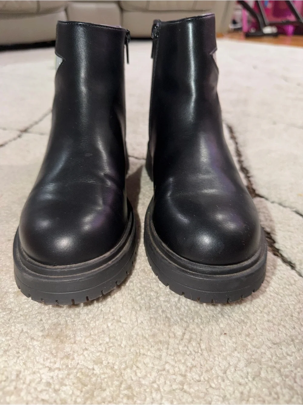 wonder nation Black Ankle Boots with Silver Glitter Star